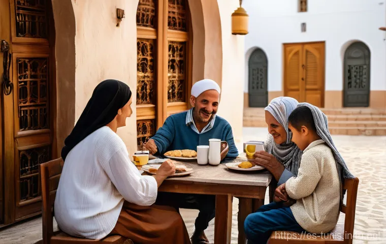 튀니지의 다양한 커피 종류 - Image Prompt 1: Tunisian Morning Ritual - Family Coffee Gathering**