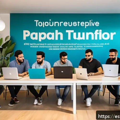 Home 30 튀니지의 IT 스타트업 성공 사례 - A vibrant Tunisian tech startup hub interior, showing a diverse group of young professionals collabo...