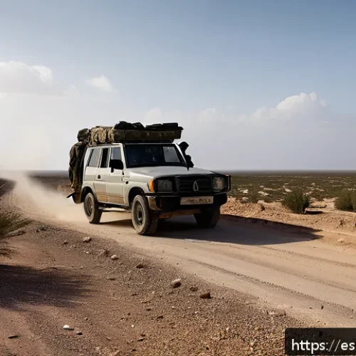 Home 17 튀니지와 리비아 국경 문제 - A detailed, dramatic border scene between Tunisia and Libya showing a rugged desert landscape with s...
