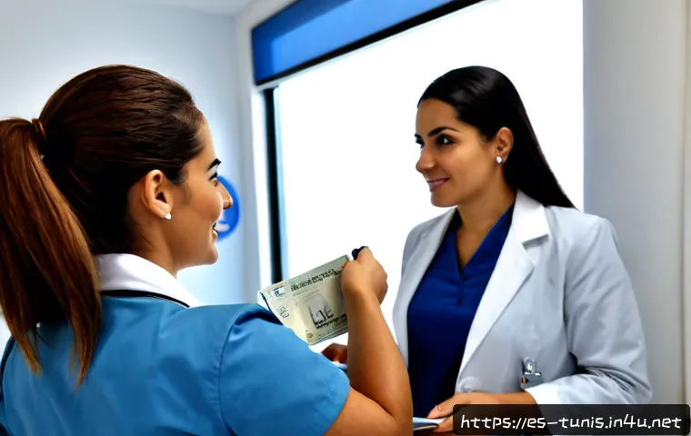 튀니지 병원 이용법 - Photorealistic Tunisian hospital reception scene, a Spanish-speaking female traveler respectfully sp...